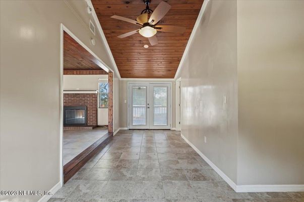 Fireplace, Interior, Stone Walls, Wooden Ceilings