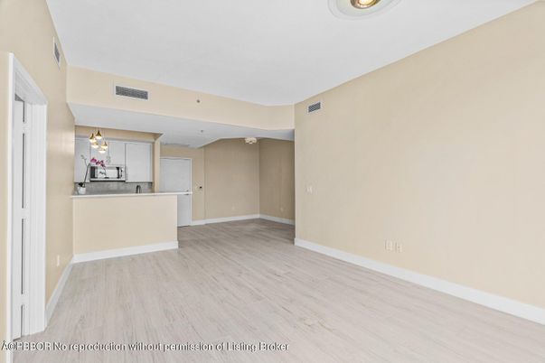 Empty room, Interior, Kitchen, Recessed Lighting, Wood Texture Flooring