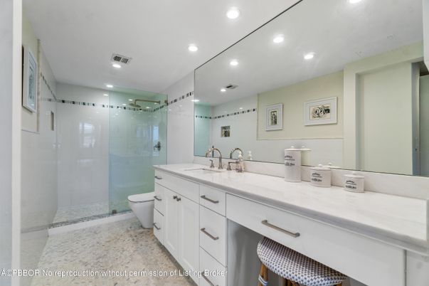 Bathroom, Dual Sink Vanities, Glass Shower, Interior, Recessed Lighting