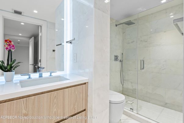 Bathroom, Glass Shower, Interior, Marble, Marble Walls, Recessed Lighting