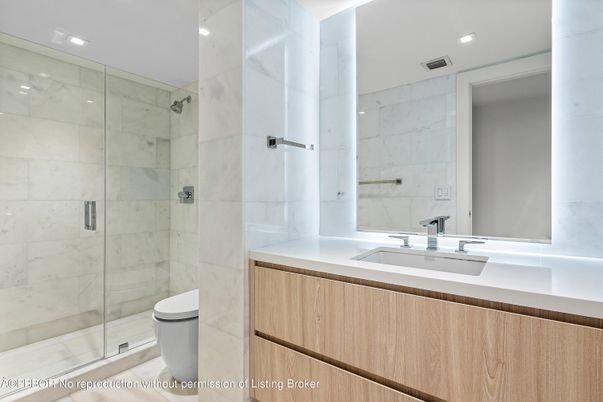 Bathroom, Glass Shower, Interior, Marble Walls, Recessed Lighting