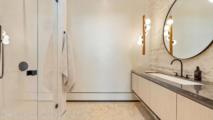Bathroom, Glass Shower, Interior, Pendant Lights