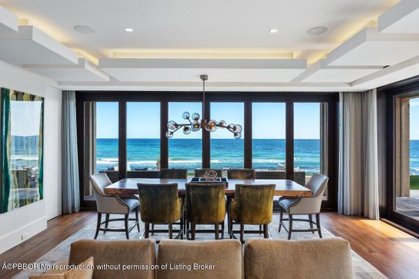Dining room, Interior, Pendant Lights, Recessed Lighting, Water, Wood Texture Flooring