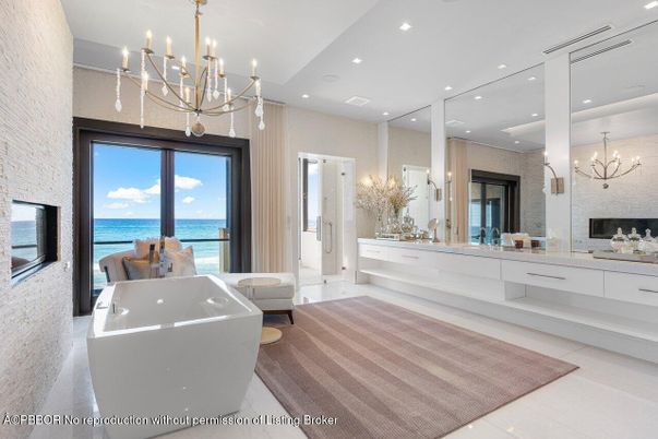 Bathroom, Chandelier, Dual Sink Vanities, Fireplace, Free Standing Baths, Interior, Recessed Lighting, Water