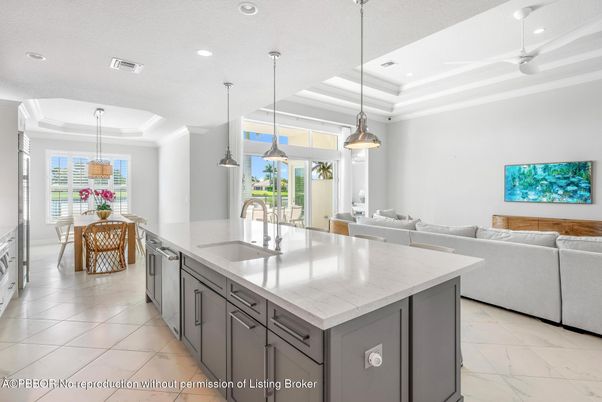 Dining room, Interior, Kitchen, Living room, Marble, Pendant Lights, Recessed Lighting