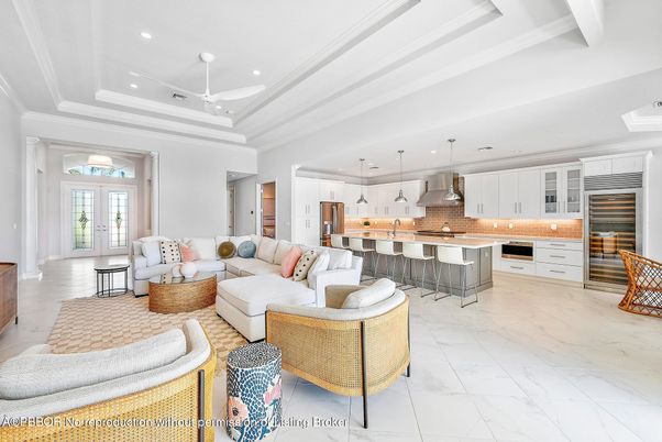 Interior, Kitchen, Living room, Marble, Pendant Lights, Recessed Lighting, Stainless Steel Appliances