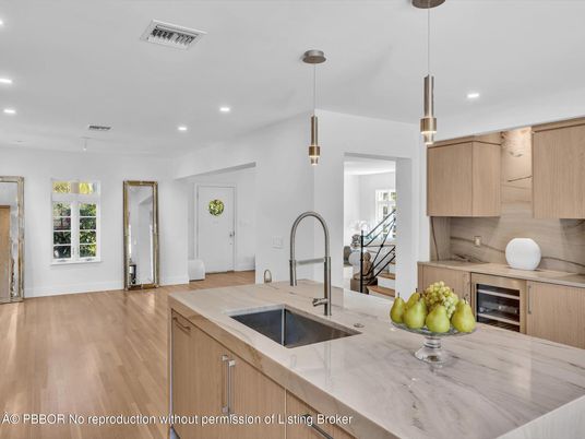 Interior, Kitchen, Pendant Lights, Recessed Lighting, Wood Texture Flooring
