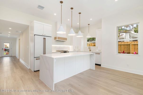 Interior, Kitchen, Pendant Lights, Recessed Lighting, Wood Texture Flooring