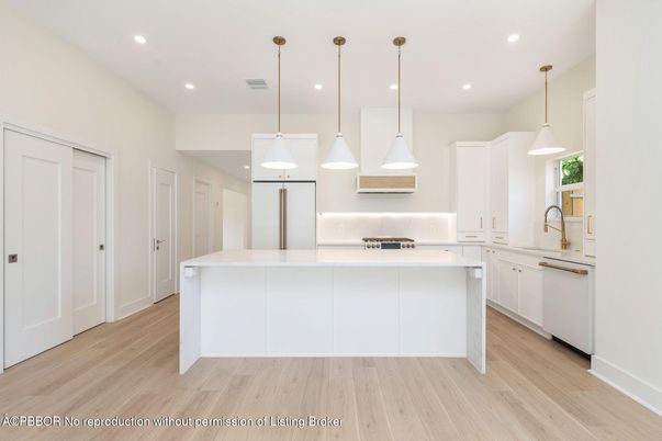 Interior, Kitchen, Pendant Lights, Recessed Lighting, Wood Texture Flooring
