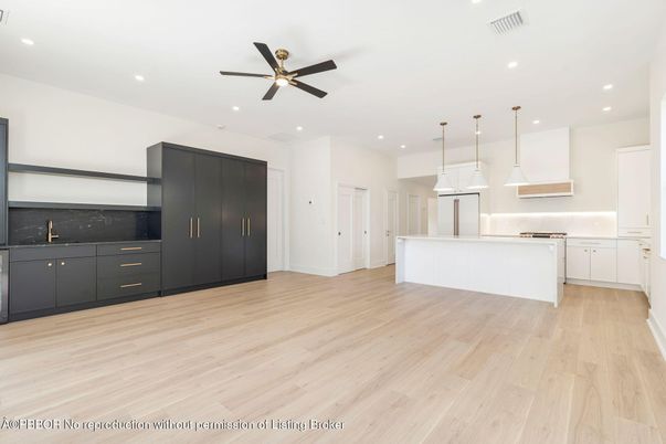 Interior, Kitchen, Pendant Lights, Recessed Lighting, Wood Texture Flooring