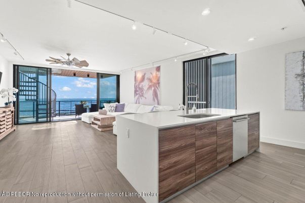 Interior, Kitchen, Living room, Recessed Lighting, Water, Wood Texture Flooring