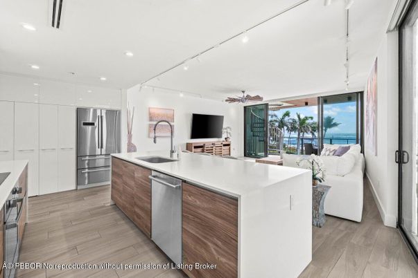 Interior, Kitchen, Living room, Recessed Lighting, Stainless Steel Appliances, Wood Texture Flooring
