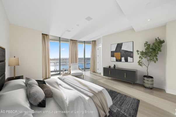 Bedroom, Interior, Recessed Lighting, Water, Wood Texture Flooring