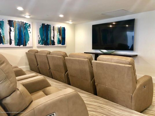 Home Theatre Room, Interior, Projection Screen, Recessed Lighting, Theatre Room, Wood Texture Flooring