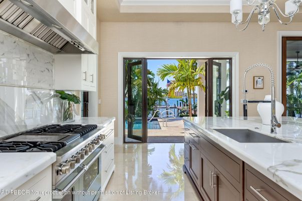 Chandelier, Interior, Kitchen, Marble, Stainless Steel Appliances