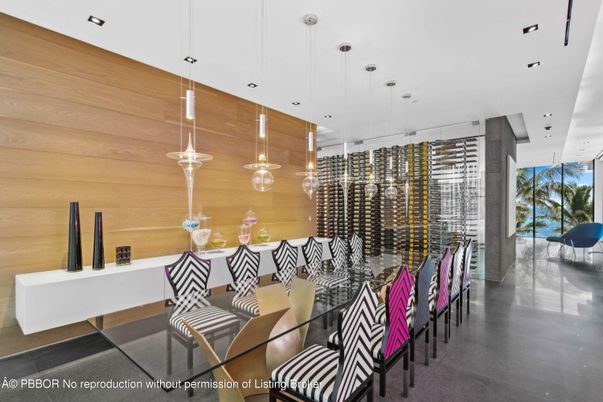 Dining room, Interior, Pendant Lights, Recessed Lighting, Wine Storage, Wooden Walls