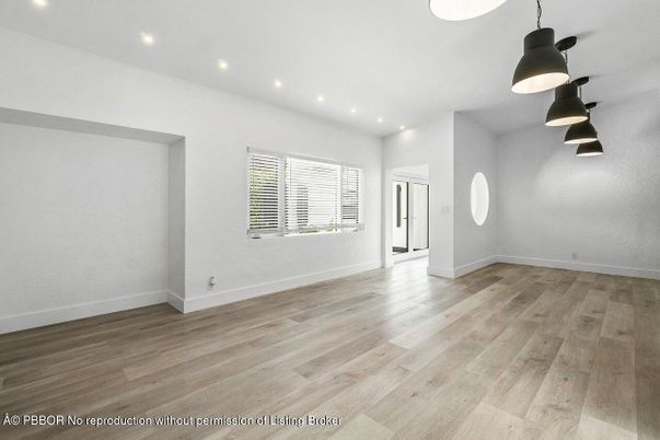 Empty room, Interior, Pendant Lights, Recessed Lighting, Wood Texture Flooring