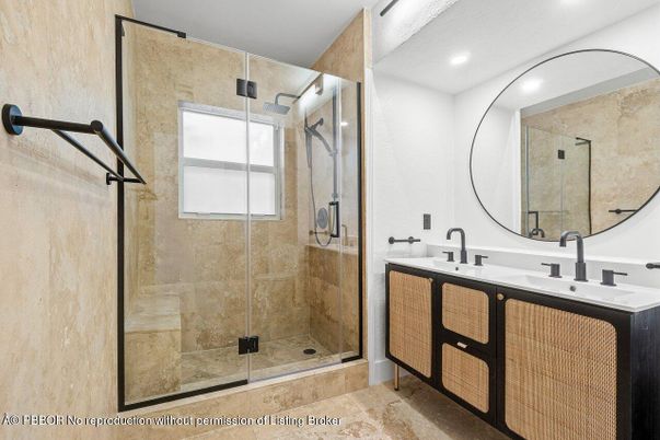 Bathroom, Dual Sink Vanities, Glass Shower, Interior, Recessed Lighting