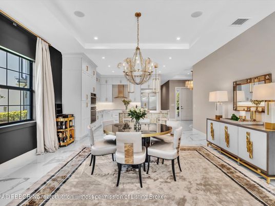 Chandelier, Dining room, Interior, Kitchen, Marble, Recessed Lighting, Stainless Steel Appliances