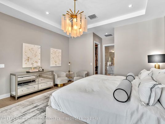 Bedroom, Chandelier, Interior, Pendant Lights, Recessed Lighting, Wood Texture Flooring