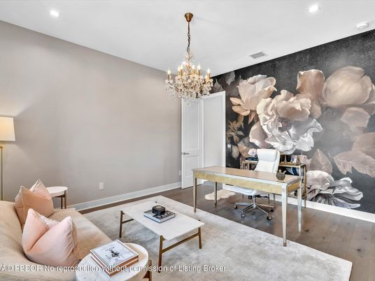 Chandelier, Home Office, Interior, Recessed Lighting, Wood Texture Flooring
