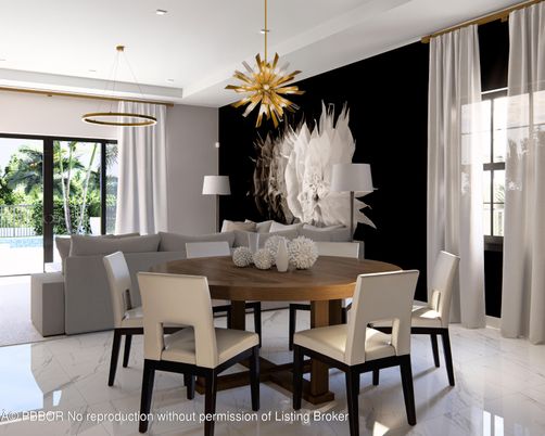 Dining room, Interior, Marble, Pendant Lights, Recessed Lighting