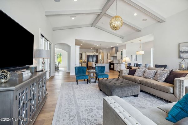 Interior, Kitchen, Living room, Pendant Lights, Recessed Lighting, Stainless Steel Appliances, Wood Texture Flooring