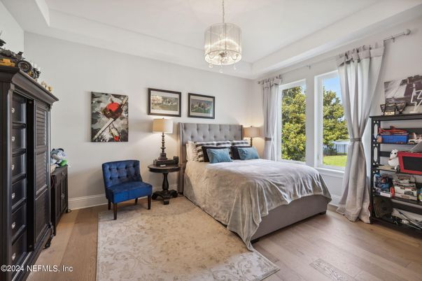 Bedroom, Interior, Pendant Lights, Wood Texture Flooring