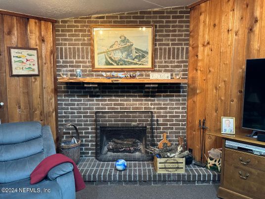 Fireplace, Interior, Stone Walls, Wooden Walls