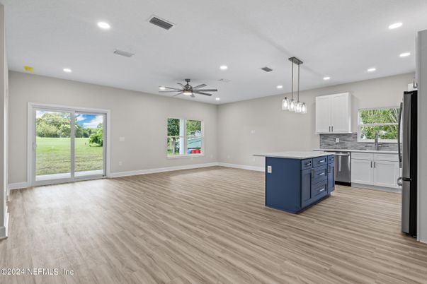 Interior, Kitchen, Pendant Lights, Recessed Lighting, Wood Texture Flooring