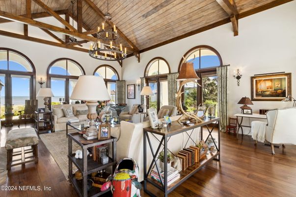 Chandelier, Interior, Living room, Wooden Beams, Wooden Ceilings, Wood Texture Flooring