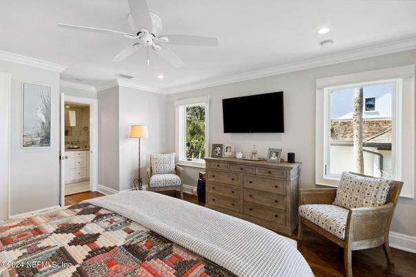 Bedroom, Interior, Recessed Lighting, Wood Texture Flooring