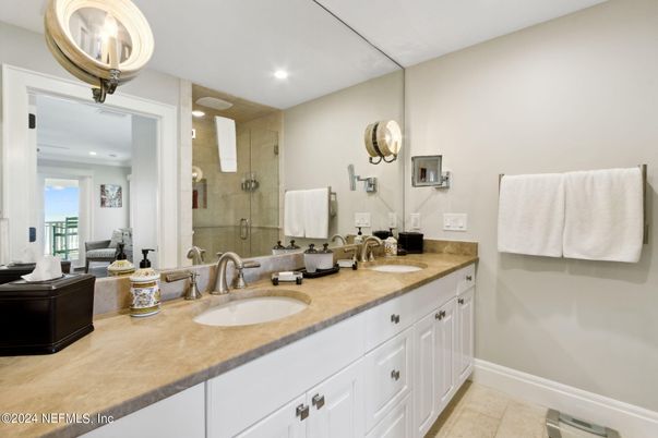 Bathroom, Dual Sink Vanities, Glass Shower, Interior, Recessed Lighting
