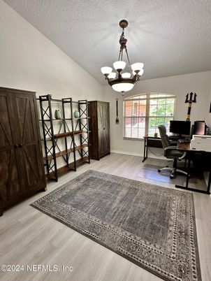 Chandelier, Home Office, Interior, Wood Texture Flooring