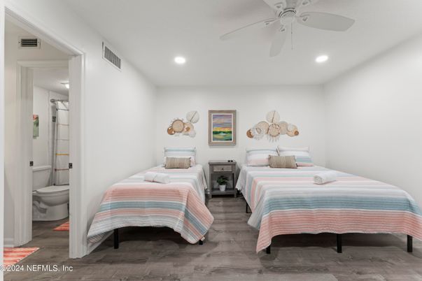 Bathroom, Interior, Recessed Lighting, Wood Texture Flooring