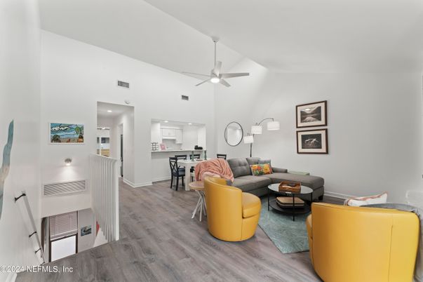 Interior, Kitchen, Living room, Recessed Lighting, Wood Texture Flooring