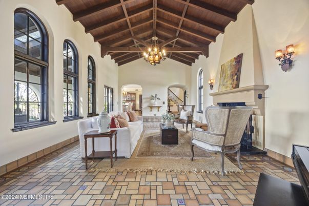 Chandelier, Fireplace, Interior, Living room, Wooden Beams, Wooden Ceilings