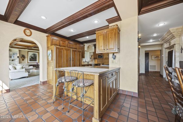 Interior, Kitchen, Living room, Recessed Lighting, Wooden Beams