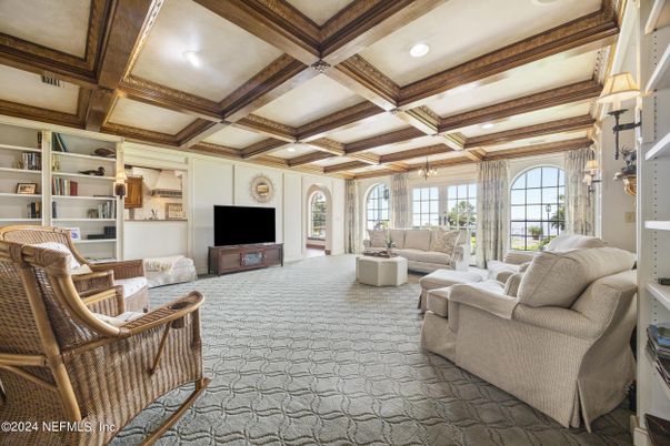 Interior, Living room, Recessed Lighting, Wooden Beams