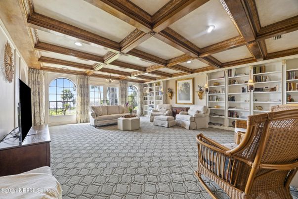 Interior, Living room, Recessed Lighting, Wooden Beams