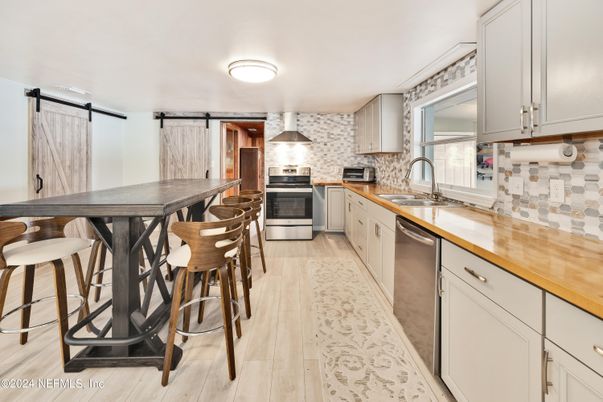 Interior, Kitchen, Stainless Steel Appliances, Wood Texture Flooring