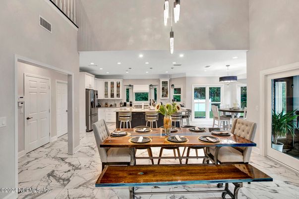 Dining room, Interior, Kitchen, Marble, Pendant Lights, Recessed Lighting