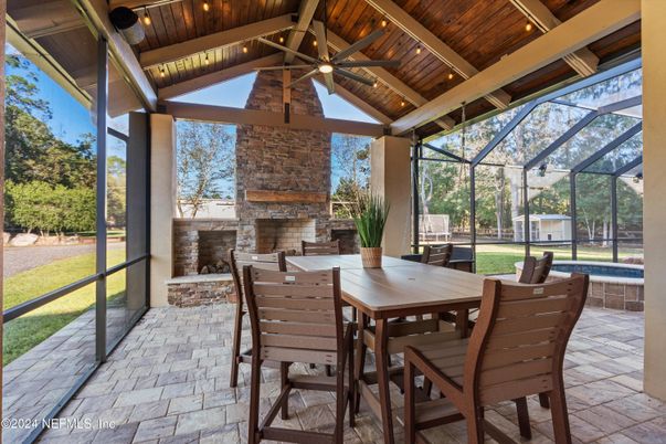 Dining room, Fireplace, Glass Ceilings, Interior, Sun Room, Wooden Ceilings