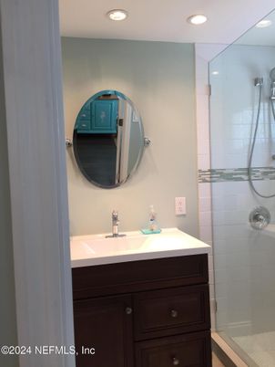 Bathroom, Glass Shower, Interior, Recessed Lighting