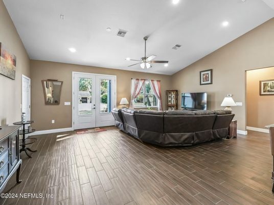 Interior, Living room, Recessed Lighting, Wood Texture Flooring