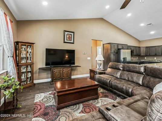 Interior, Kitchen, Living room, Recessed Lighting, Wood Texture Flooring