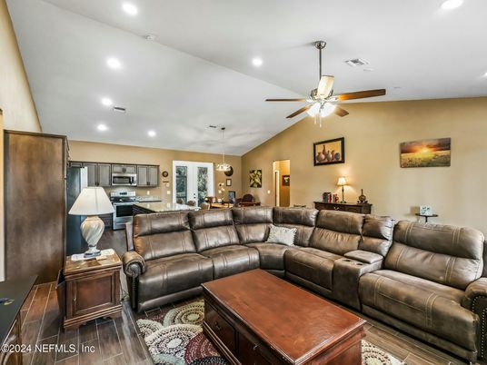 Interior, Kitchen, Living room, Recessed Lighting, Wood Texture Flooring