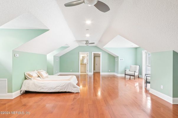 Bedroom, Interior, Recessed Lighting, Wood Texture Flooring
