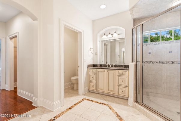 Bathroom, Glass Shower, Interior, Recessed Lighting