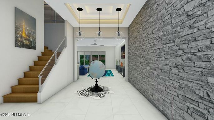Interior, Marble, Pendant Lights, Stone Walls